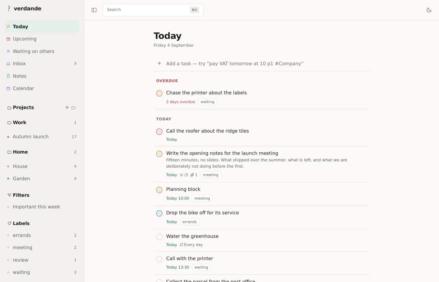 The Today view in the Daylight theme: light and coolly neutral.